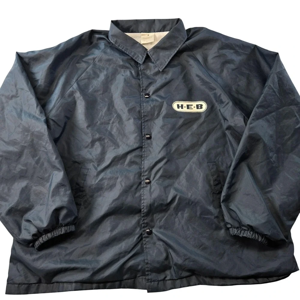 H-E-B Jacket Mens XL Blue Windbreaker Lined Insulated Pockets Collared